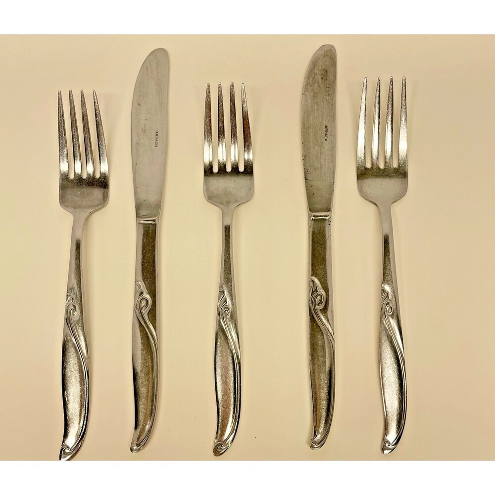 Vintage Armack AMK9 Stainless Steel Flatware Set of 3-7" Forks and 2-8" Knives